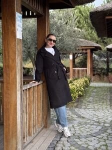 Astarlı Kuşaklı Kaşe Kaban Siyah