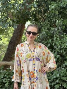 Bej nergiz katleya elbise