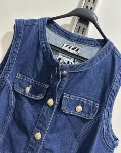 Orjinal marka düğme detaylı kot elbise laci