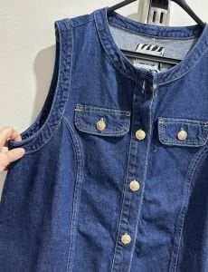 Orjinal marka düğme detaylı kot elbise laci