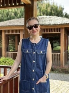 Orjinal marka düğme detaylı kot elbise laci