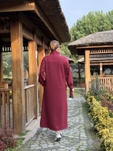 Bordo kemerli ceylo elbise