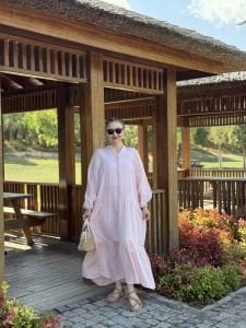 Toz pembe Müslin elbise