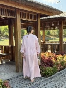 Toz pembe Müslin elbise