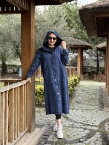 6002 A.Akay Kapişonlu ithal kap indigo