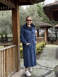 6002 A.Akay Kapişonlu ithal kap indigo