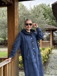 6002 A.Akay Kapişonlu ithal kap indigo