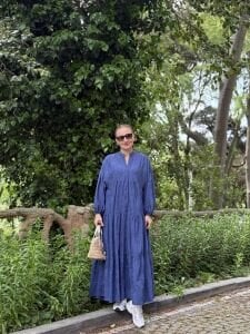 Fisto nakışlı mango elbise indigo