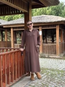 Kahve kemerli ceylo elbise