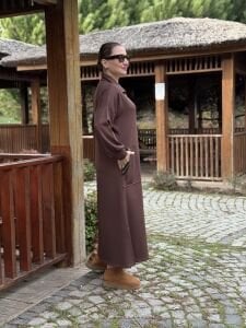 Kahve kemerli ceylo elbise