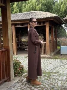 Kahve kemerli ceylo elbise