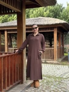Kahve kemerli ceylo elbise