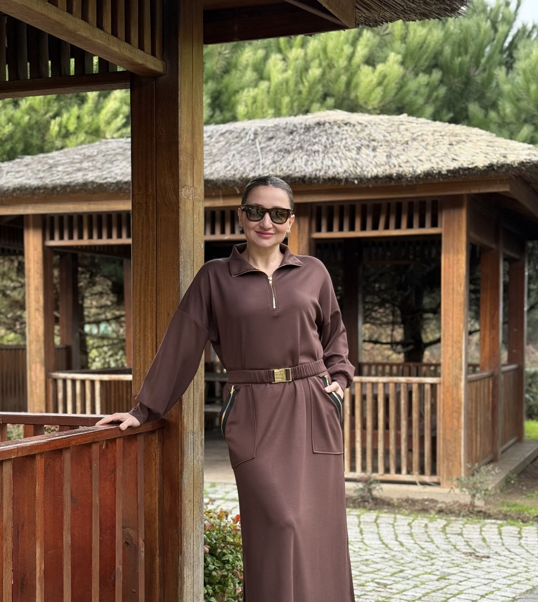 Kahve kemerli ceylo elbise