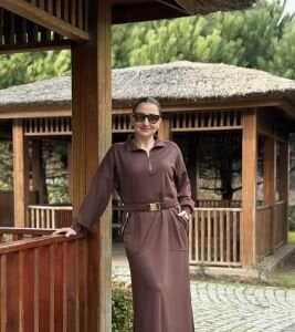 Kahve kemerli ceylo elbise