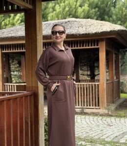 Kahve kemerli ceylo elbise