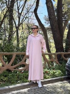 SOFT Gömlek yaka Tensel elbise Tozpembe