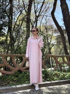SOFT Gömlek yaka Tensel elbise Tozpembe