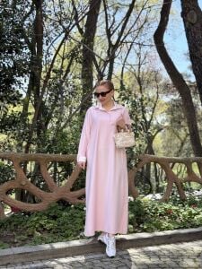 SOFT Gömlek yaka Tensel elbise Tozpembe