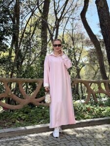 SOFT Gömlek yaka Tensel elbise Tozpembe