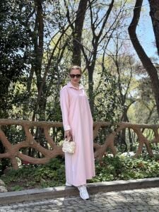 SOFT Gömlek yaka Tensel elbise Tozpembe