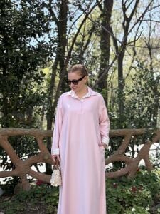 SOFT Gömlek yaka Tensel elbise Tozpembe