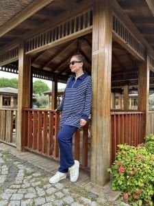 Çizgili yarım fermuarlı  takım Lacivert 4517