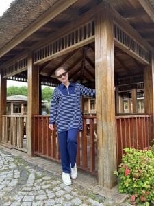 Çizgili yarım fermuarlı  takım Lacivert 4517