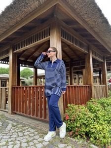 Çizgili yarım fermuarlı  takım Lacivert 4517