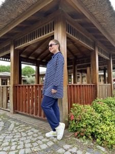 Çizgili yarım fermuarlı  takım Lacivert 4517