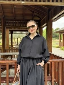 Tensel pamuk etekli Takım siyah