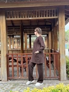 2258 Çift cepli Oysho takım Kahve