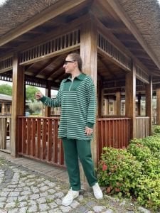 Çizgili yarım fermuarlı takım Yeşil 4517