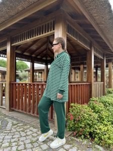 Çizgili yarım fermuarlı takım Yeşil 4517