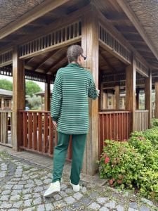 Çizgili yarım fermuarlı takım Yeşil 4517