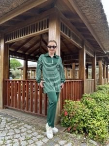 Çizgili yarım fermuarlı takım Yeşil 4517