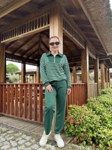 Çizgili yarım fermuarlı takım Yeşil 4517