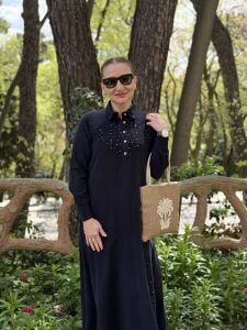 A.akay taş işlemeli keten elbise laci (6109)