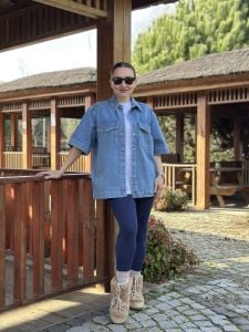 Orjinal kısa kol kot gömlek mavi