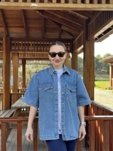 Orjinal kısa kol kot gömlek mavi