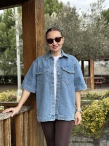 Orjinal kısa kol kot gömlek mavi