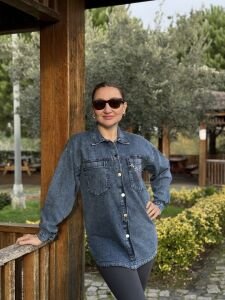 K.Mavi tek cep taşlı Kot gömlek