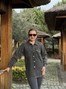 Antrasit tek cep taşlı Kot gömlek