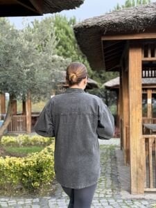 Antrasit tek cep taşlı Kot gömlek