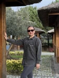 Antrasit tek cep taşlı Kot gömlek