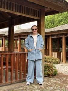 Tam fermuarlı kot takım Mavi