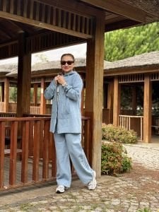 Tam fermuarlı kot takım Mavi