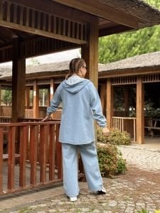 Tam fermuarlı kot takım Mavi