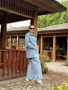 Tam fermuarlı kot takım Mavi