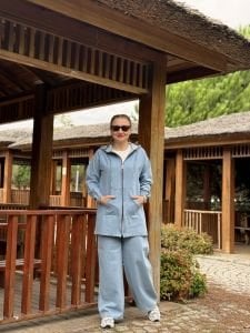 Tam fermuarlı kot takım Mavi