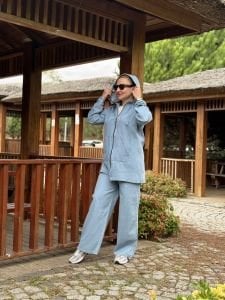 Tam fermuarlı kot takım Mavi